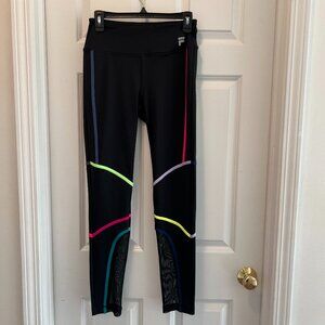 NWOT -FILA SPORT Black Leggings w/Mesh Calves, Geometric Trim, Coin Pocket, Sz M